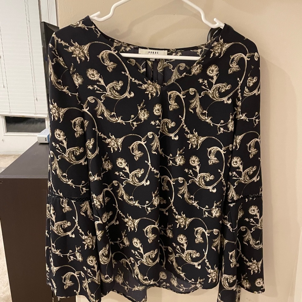 Ro & De Eyelet Trim Bell Sleeve Blouse